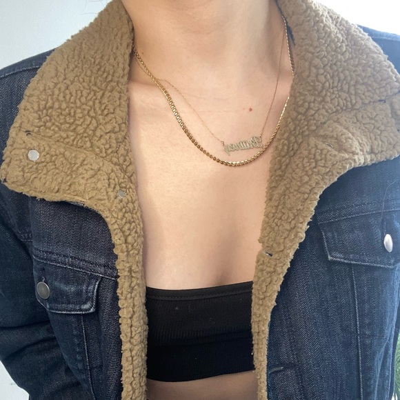 Vintage navy blue Jean jacket with brown fur collar - Picture 10 of 12